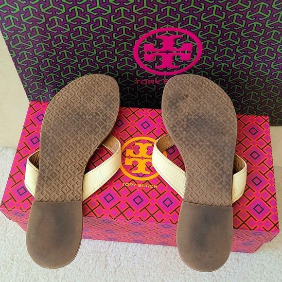 Tory Burch Designer Cream Off White Thora Sandals Flip Flops Size 7 - Picture 5 of 6